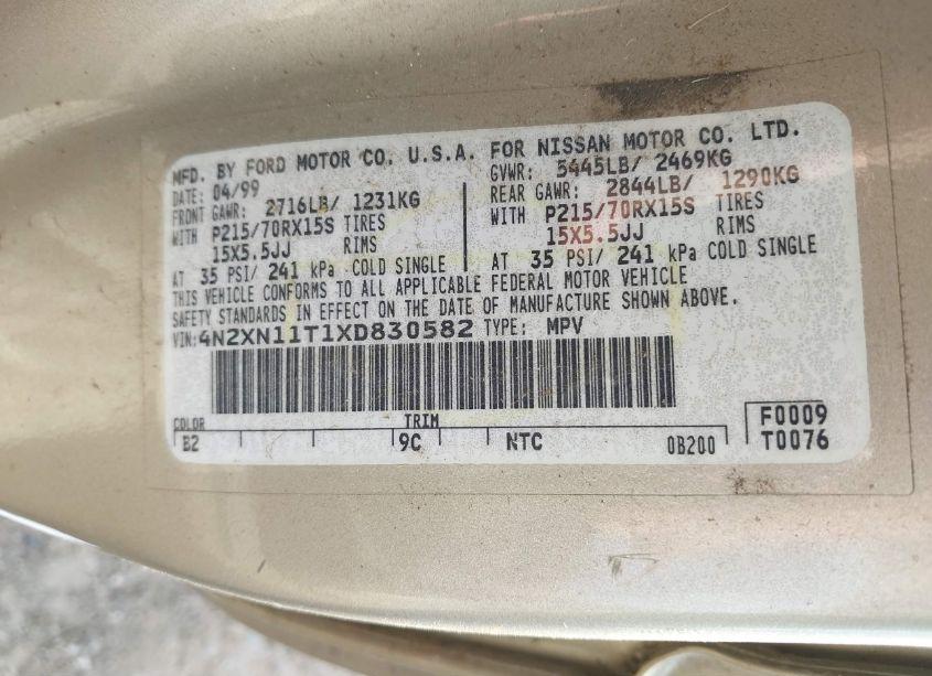 Photo 9 of 1999 Nissan Quest GLE/GXE/SE (VIN 4N2XN11T1XD830582)