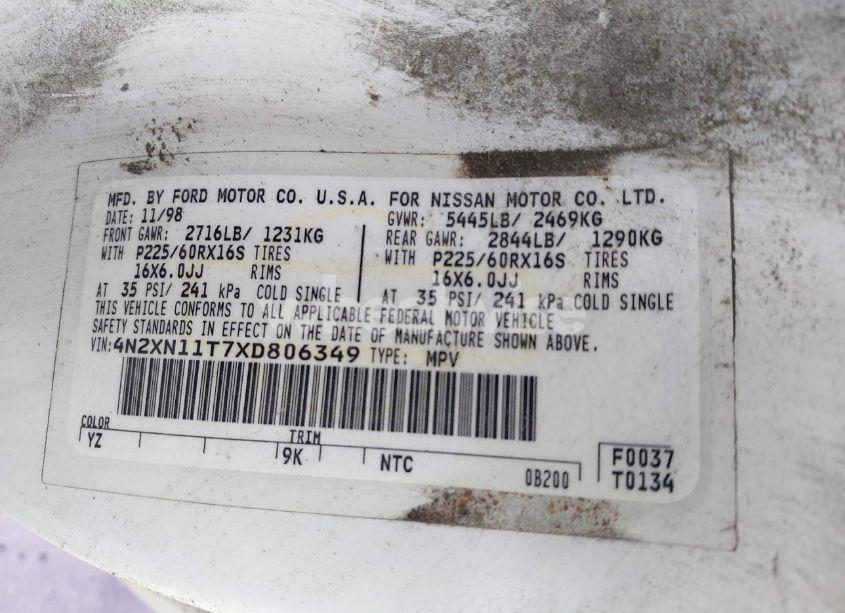 Photo 9 of 1999 Nissan Quest GLE/GXE/SE (VIN 4N2XN11T7XD806349)