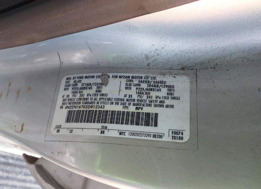 Photo 9 of 2002 Nissan Quest SE (VIN 4N2ZN16T02D812343)