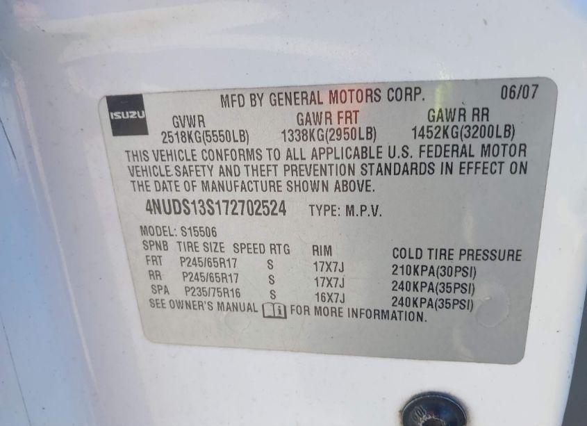 Photo 9 of 2007 Isuzu Ascender S (VIN 4NUDS13S172702524)