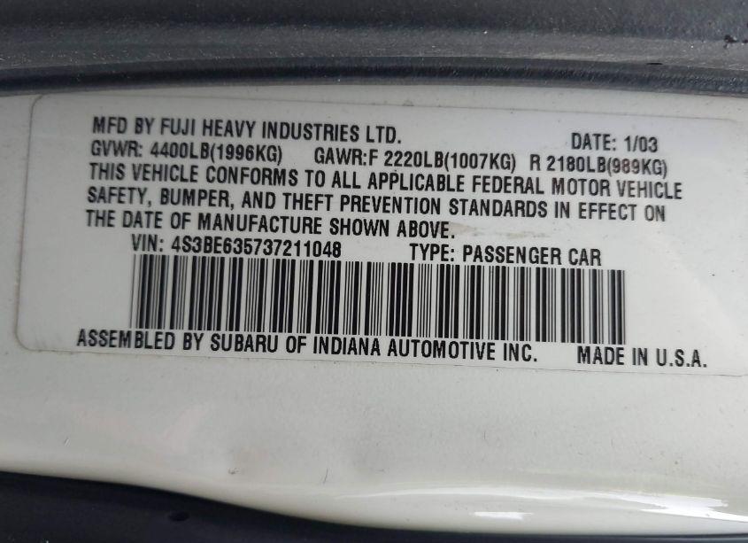 Photo 9 of 2003 Subaru Legacy L/L W/SPECIAL EDITION PACKAGE (VIN 4S3BE635737211048)