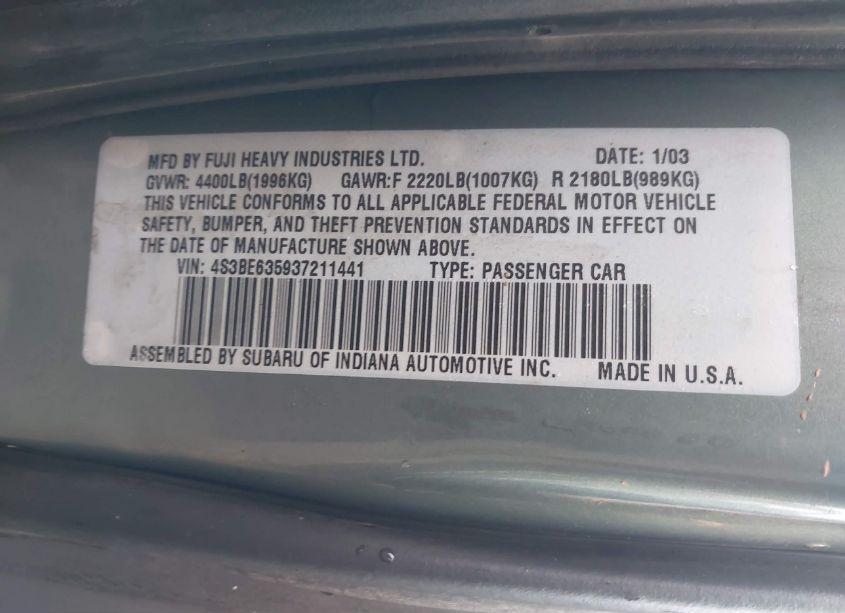 Photo 9 of 2003 Subaru Legacy L/L W/SPECIAL EDITION PACKAGE (VIN 4S3BE635937211441)