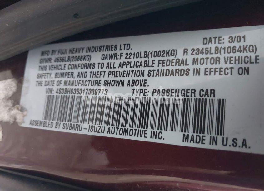 Photo 9 of 2001 Subaru Legacy L (VIN 4S3BH635317309773)