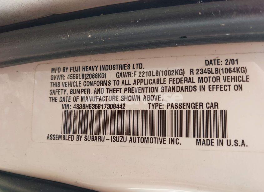 Photo 9 of 2001 Subaru Legacy L (VIN 4S3BH635817308442)