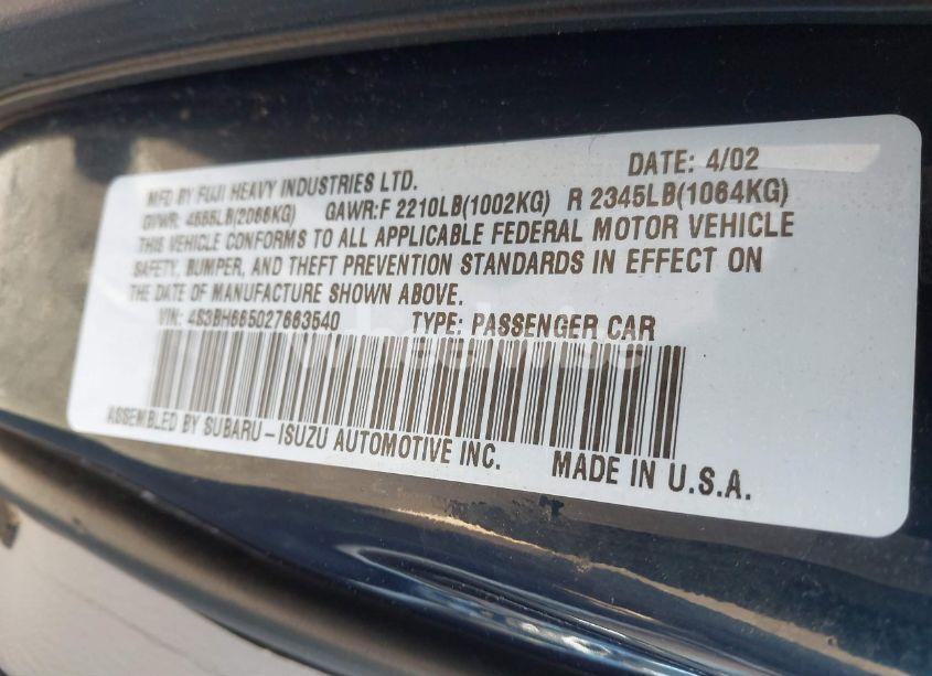 Photo 9 of 2002 Subaru Outback (VIN 4S3BH665027663540)