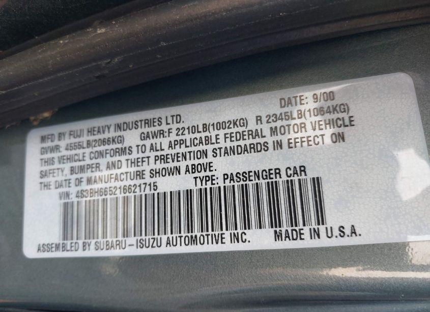 Photo 9 of 2001 Subaru Outback (VIN 4S3BH665216621715)