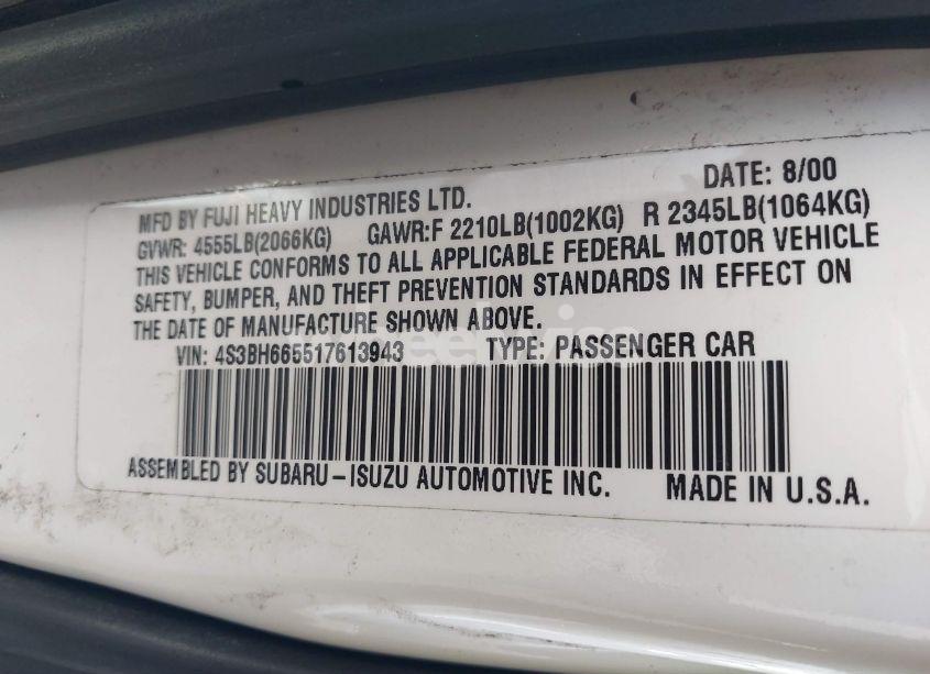 Photo 9 of 2001 Subaru Outback (VIN 4S3BH665517613943)