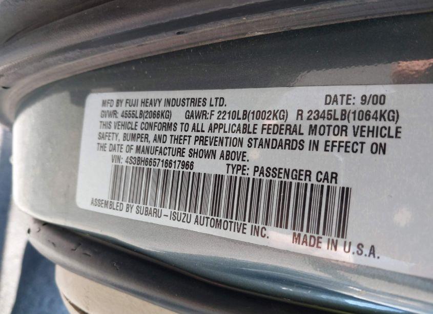 Photo 9 of 2001 Subaru Outback (VIN 4S3BH665716617966)