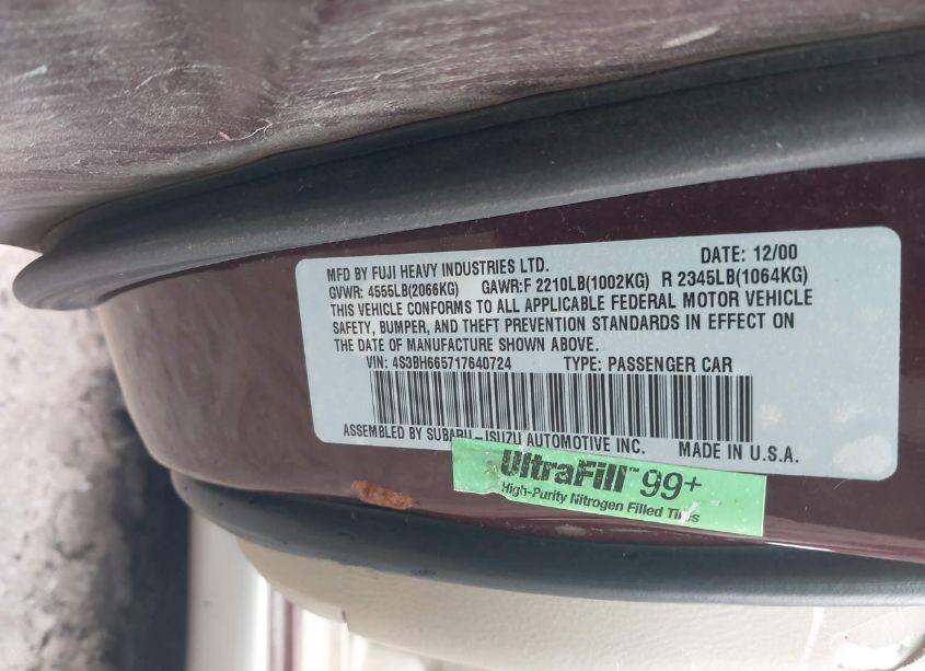 Photo 9 of 2001 Subaru Outback (VIN 4S3BH665717640724)