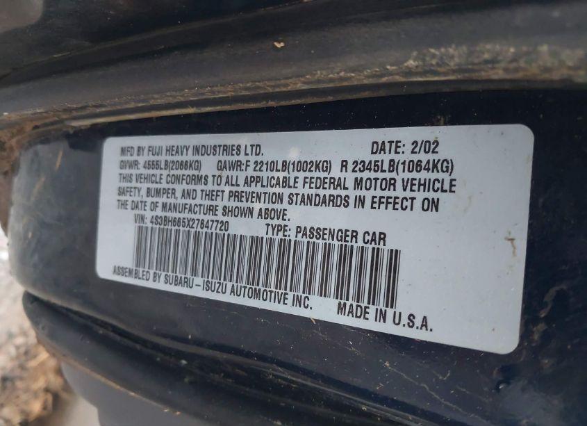 Photo 9 of 2002 Subaru Outback (VIN 4S3BH665X27647720)