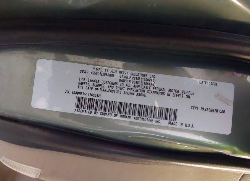 Photo 9 of 2004 Subaru Outback (VIN 4S3BH675147635425)