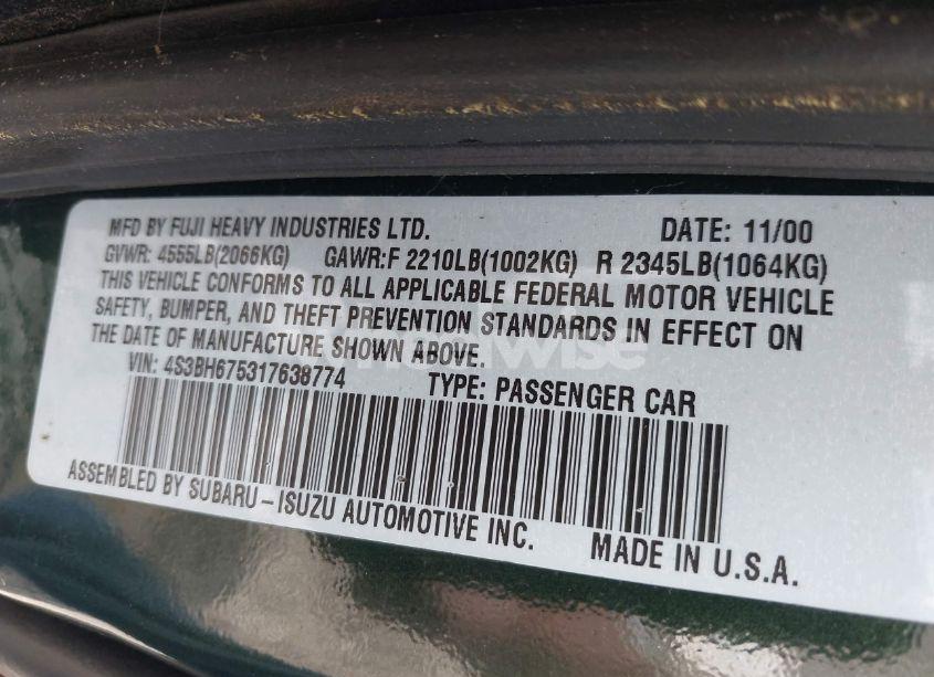 Photo 9 of 2001 Subaru Outback (VIN 4S3BH675317638774)