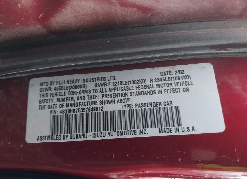 Photo 9 of 2002 Subaru Outback (VIN 4S3BH675327648612)