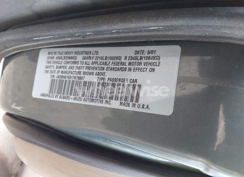 Photo 9 of 2001 Subaru Outback (VIN 4S3BH675517678807)