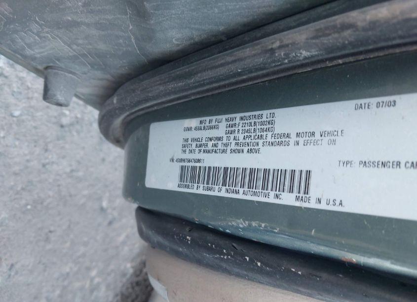 Photo 9 of 2004 Subaru Outback (VIN 4S3BH675647608611)