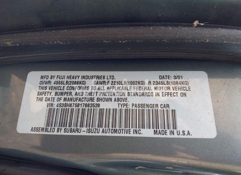 Photo 9 of 2001 Subaru Outback (VIN 4S3BH675817663539)