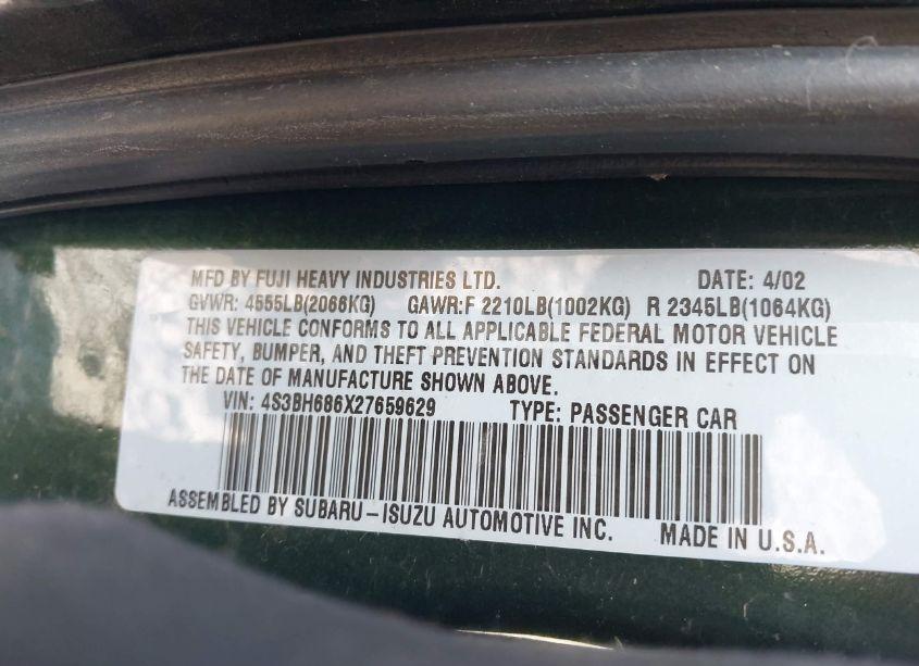 Photo 9 of 2002 Subaru Outback LIMITED (VIN 4S3BH686X27659629)