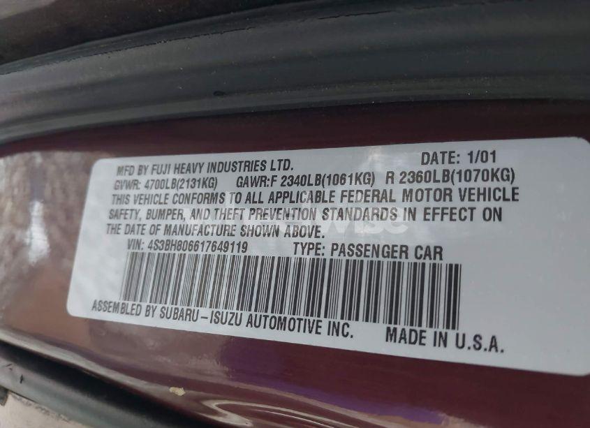 Photo 9 of 2001 Subaru Outback H6-3.0 (VIN 4S3BH806617649119)