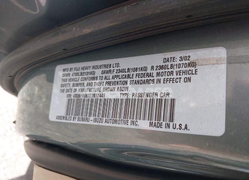 Photo 9 of 2002 Subaru Outback H6-3.0 L.L. BEAN EDITION (VIN 4S3BH806X27652445)