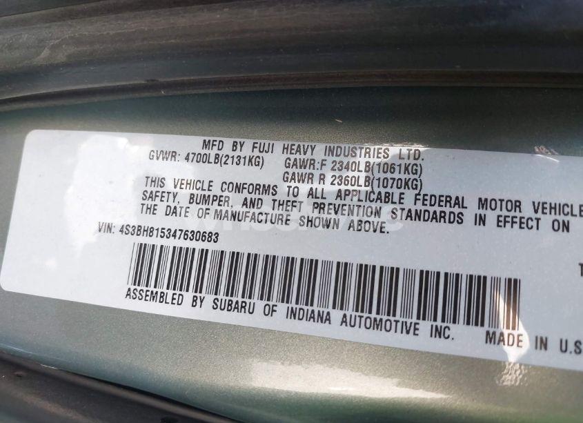 Photo 9 of 2004 Subaru Outback H6-3.0 W/35TH ANNIVERSARY EDITION (VIN 4S3BH815347630683)