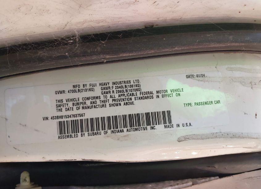 Photo 9 of 2004 Subaru Outback H6-3.0 W/35TH ANNIVERSARY EDITION (VIN 4S3BH815347637567)