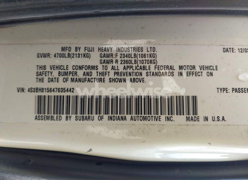 Photo 9 of 2004 Subaru Outback H6-3.0 (VIN 4S3BH815647635442)