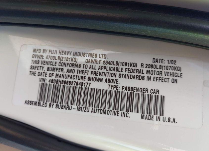 Photo 9 of 2002 Subaru Outback H6-3.0 VDC (VIN 4S3BH896627643177)