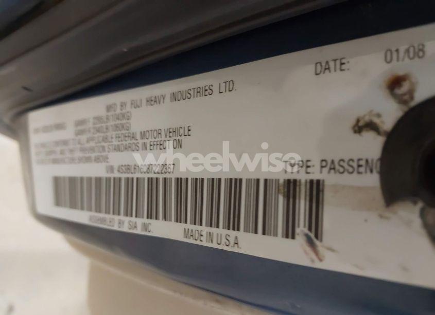 Photo 9 of 2008 Subaru Legacy 2.5I (VIN 4S3BL616087222367)