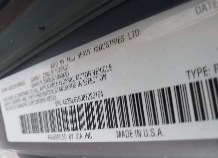 Photo 9 of 2008 Subaru Legacy 2.5I (VIN 4S3BL616087223194)