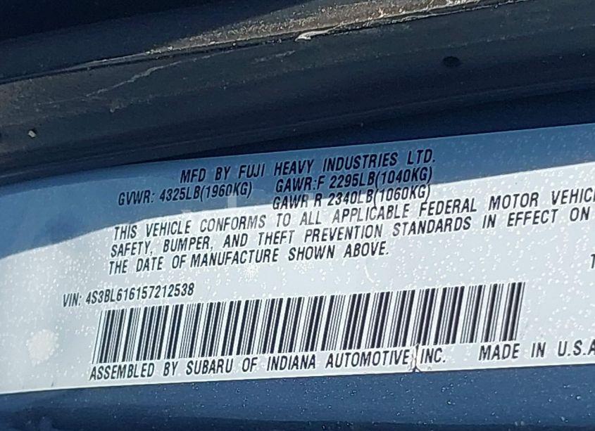 Photo 9 of 2005 Subaru Legacy 2.5I (VIN 4S3BL616157212538)