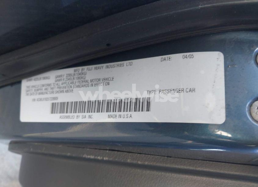 Photo 9 of 2005 Subaru Legacy 2.5I (VIN 4S3BL616257228909)