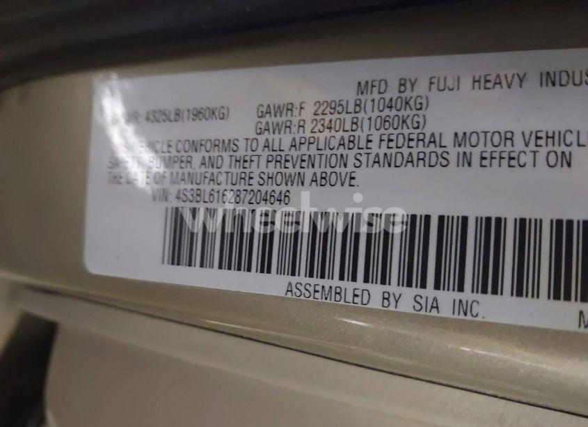 Photo 9 of 2008 Subaru Legacy 2.5I (VIN 4S3BL616287204646)