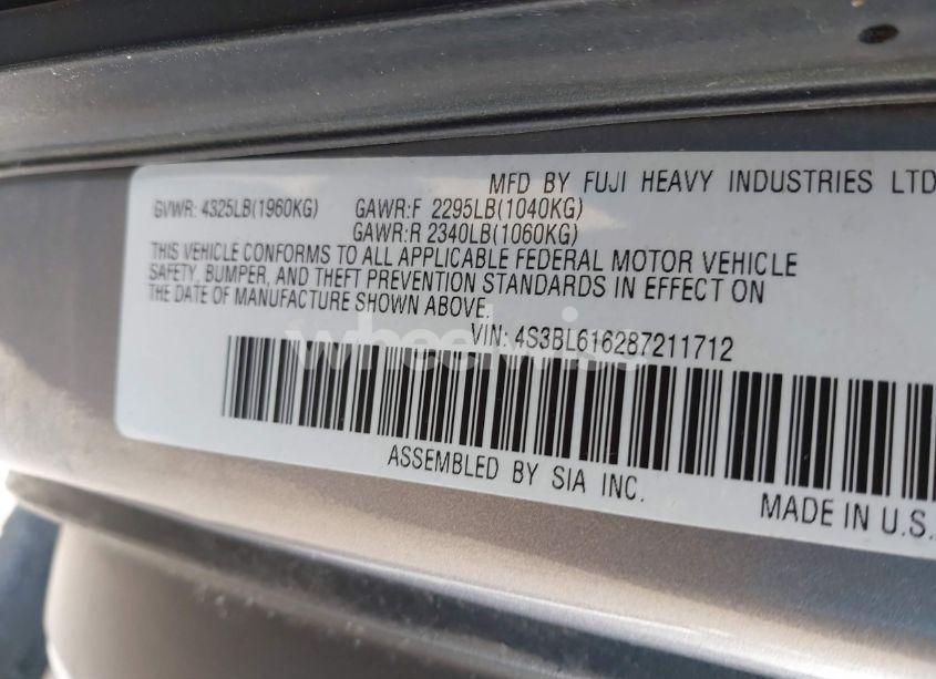 Photo 9 of 2008 Subaru Legacy 2.5I (VIN 4S3BL616287211712)