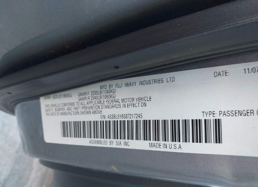 Photo 9 of 2008 Subaru Legacy 2.5I (VIN 4S3BL616587217245)