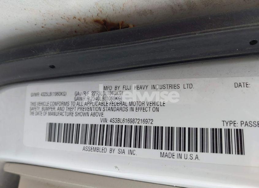 Photo 9 of 2008 Subaru Legacy 2.5I (VIN 4S3BL616987216972)