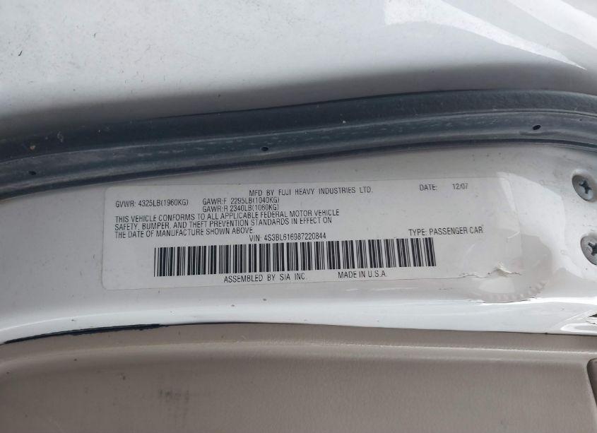 Photo 9 of 2008 Subaru Legacy 2.5I (VIN 4S3BL616987220844)
