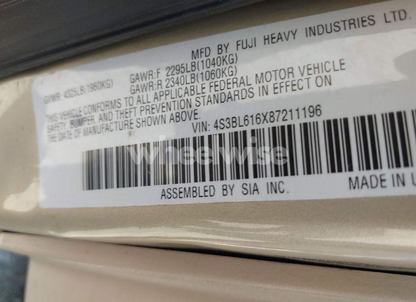 Photo 9 of 2008 Subaru Legacy 2.5I (VIN 4S3BL616X87211196)