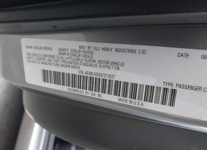 Photo 9 of 2008 Subaru Legacy 2.5I LIMITED (VIN 4S3BL626287213037)