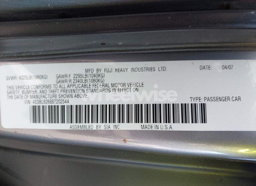 Photo 9 of 2008 Subaru Legacy 2.5I LIMITED (VIN 4S3BL626887202544)