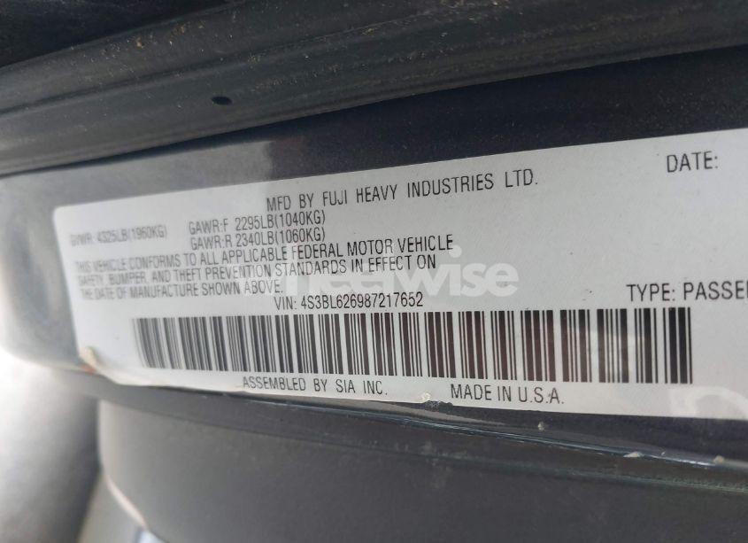 Photo 9 of 2008 Subaru Legacy 2.5I LIMITED (VIN 4S3BL626987217652)