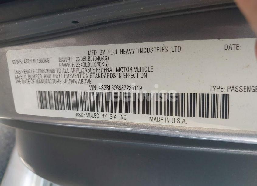 Photo 9 of 2008 Subaru Legacy 2.5I LIMITED (VIN 4S3BL626987225119)