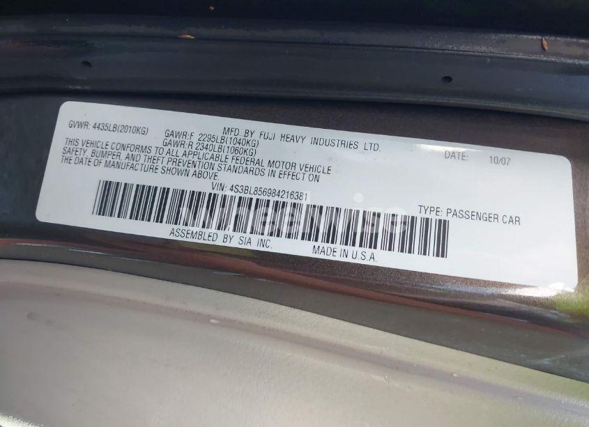 Photo 9 of 2008 Subaru Legacy 3.0R LIMITED (VIN 4S3BL856984216381)