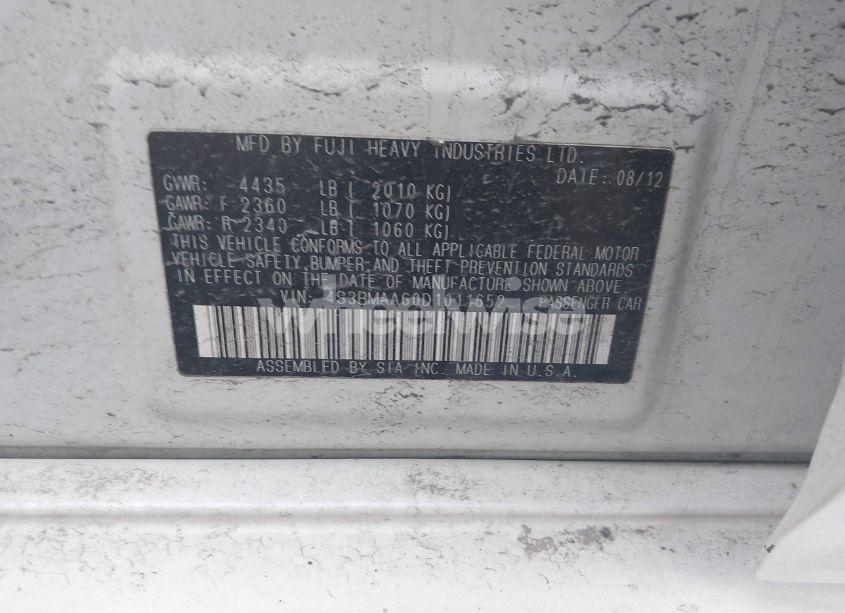 Photo 9 of 2013 Subaru Legacy 2.5I (VIN 4S3BMAA60D1011652)
