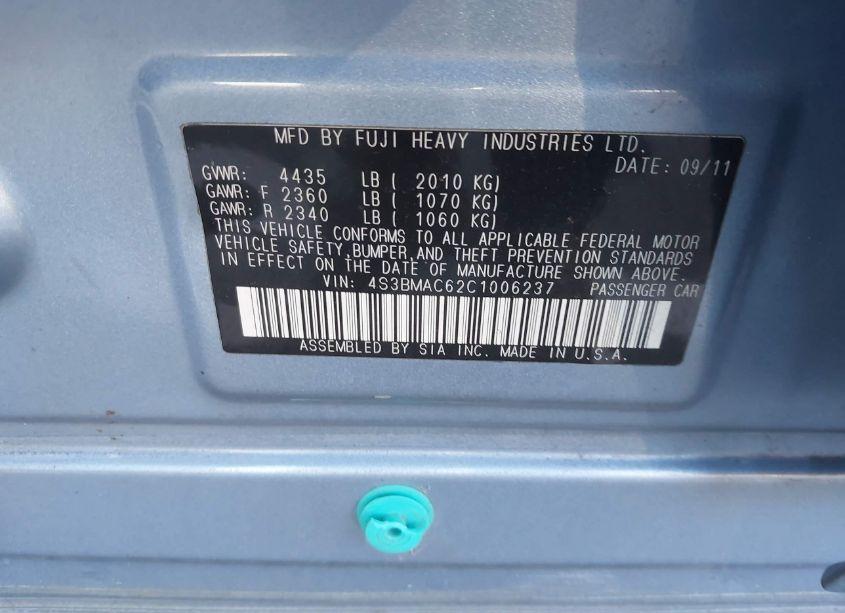 Photo 9 of 2012 Subaru Legacy 2.5I PREMIUM (VIN 4S3BMAC62C1006237)