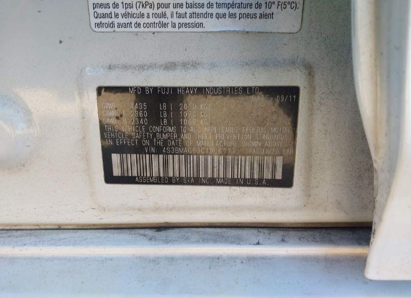 Photo 9 of 2012 Subaru Legacy 2.5I PREMIUM (VIN 4S3BMAG63C1006113)