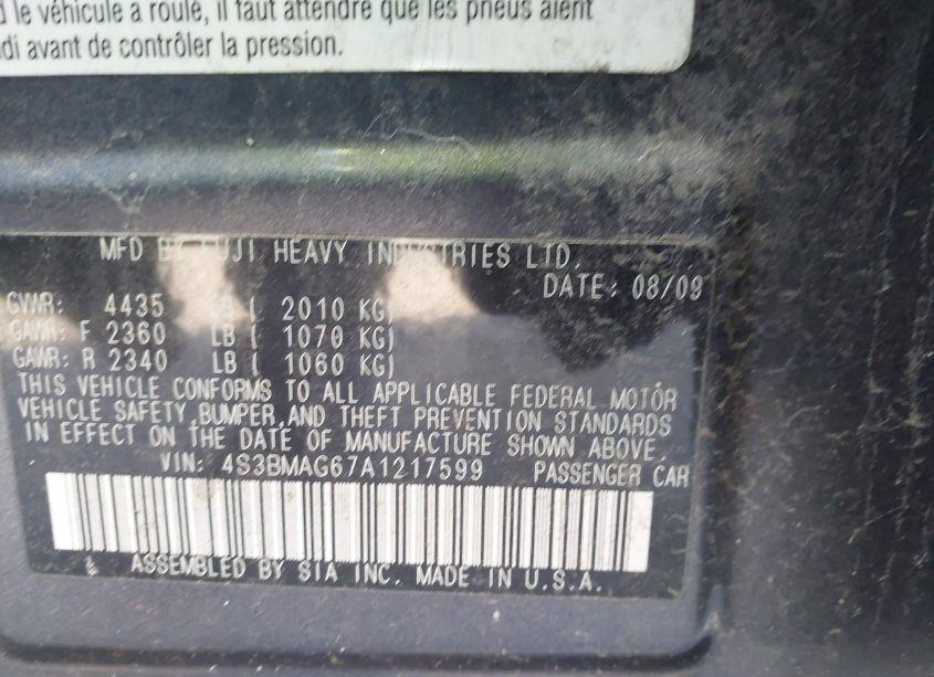 Photo 9 of 2010 Subaru Legacy 2.5I PREMIUM (VIN 4S3BMAG67A1217599)