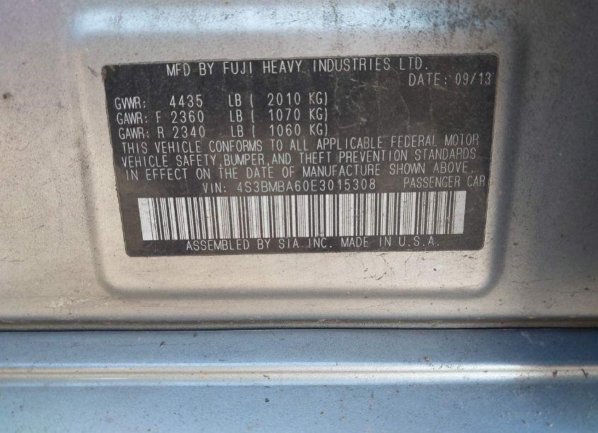 Photo 9 of 2014 Subaru Legacy 2.5I (VIN 4S3BMBA60E3015308)