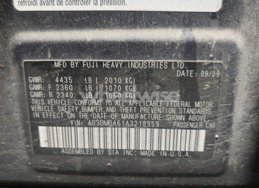 Photo 9 of 2010 Subaru Legacy 2.5I (VIN 4S3BMBA61A3218959)
