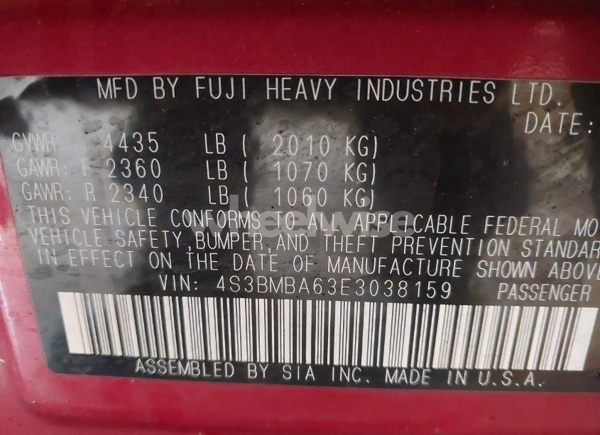 Photo 9 of 2014 Subaru Legacy 2.5I (VIN 4S3BMBA63E3038159)