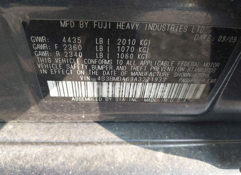 Photo 9 of 2010 Subaru Legacy 2.5I (VIN 4S3BMBA69A3221933)